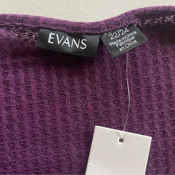 Evans long sleeve waffle knit tunic button accent size 22/24 NWT purple plum - Picture 4 of 9